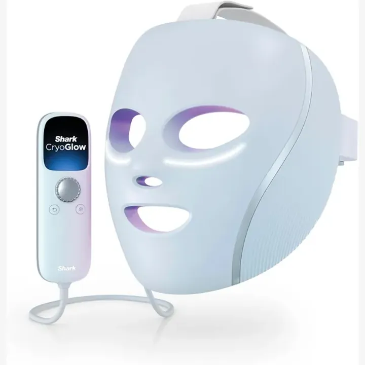 Máscara facial LED Shark CryoGlow en color azul con su mando de control