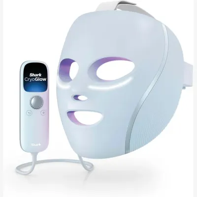 Máscara facial LED Shark CryoGlow en color azul con su mando de control