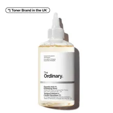 Frasco de The Ordinary Glycolic Acid 7% Toning Solution sobre fondo neutro